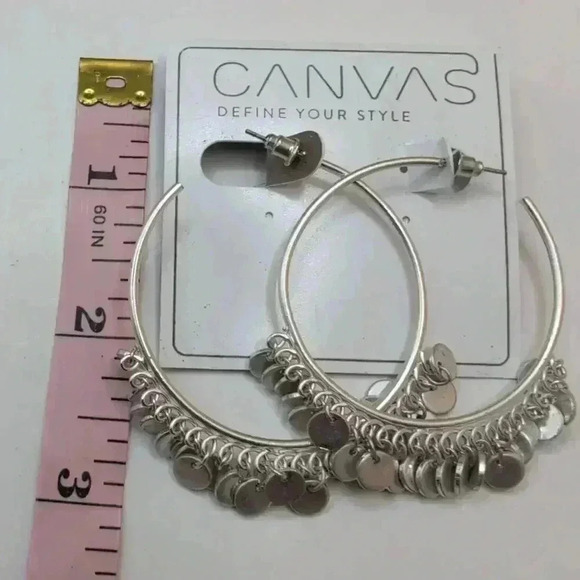 NWT Canvas Style Silver Necklace Earrings Set Disc Design Stylish Jewelry - Picture 4 of 5